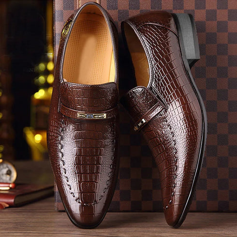 Men's Leather Shoes Casual Business Formal Shoes with Crocodile Pattern